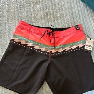 Billabong orange and Black Wave Pattern Board Shorts
